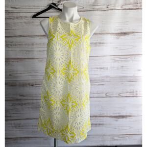 Anthropologie Weston Lemon Yellow Floral Lace Sleeveless Shift Dress Medium New